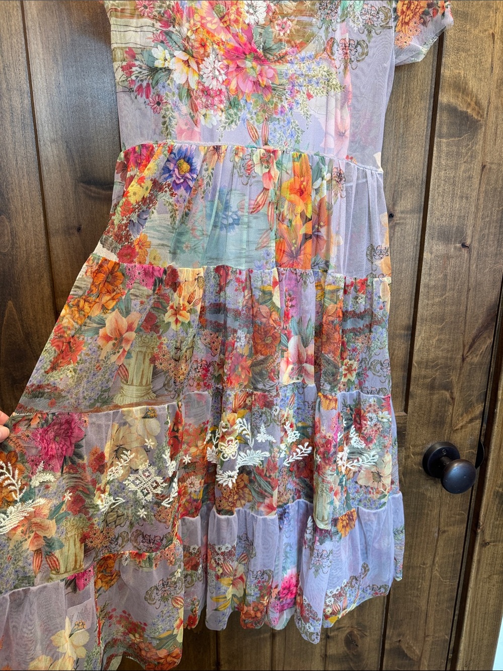 Johnny Was Lavender Floral Embroidered YASMINE MESH DRESS - Picture 6 of 6